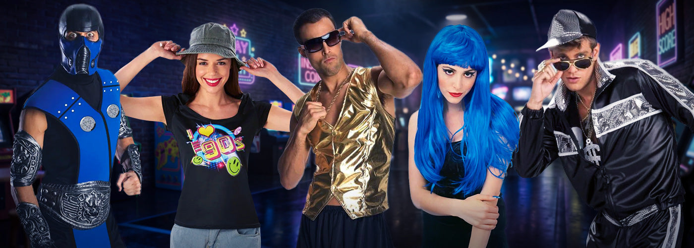 men and women dressed up as 90s