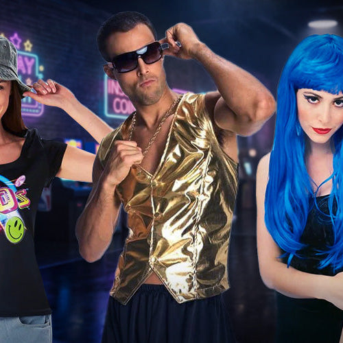 men and women dressed up as 90s
