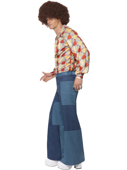 Buy 70s Blue Patchwork Flares for Adults from Costume Super Centre AU