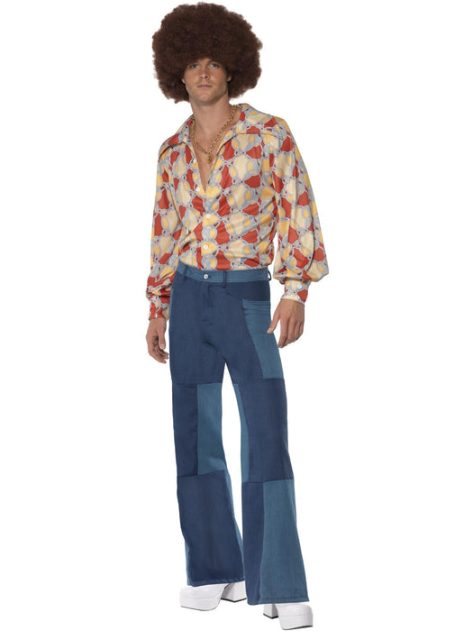 Buy 70s Blue Patchwork Flares for Adults from Costume Super Centre AU