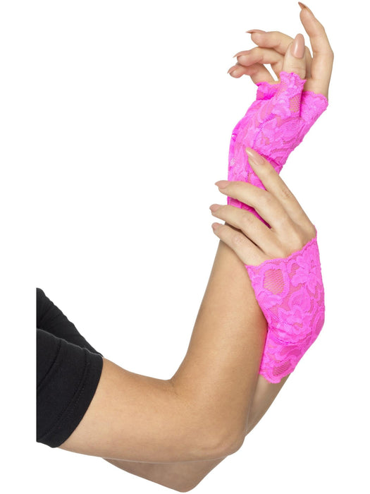 Buy 80s Neon Pink Fingerless Lace Gloves for Adults from Costume Super Centre AU