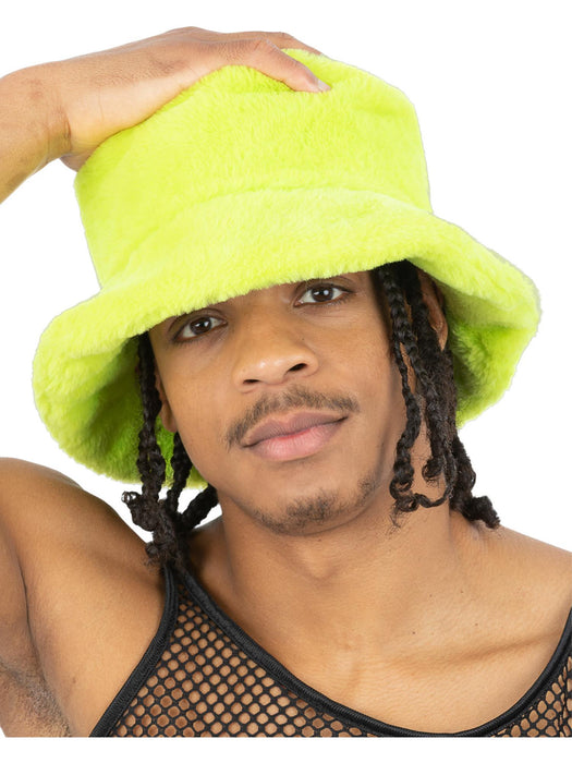 Buy 90s Furry Neon Green Bucket Hat for Adults from Costume Super Centre AU