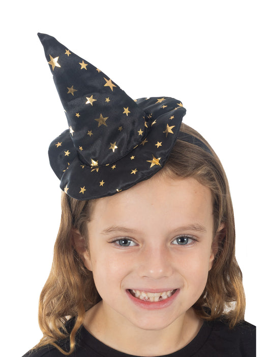 Buy Black & Gold Star Mini Witch's Hat on Headband for Kids from Costume Super Centre AU