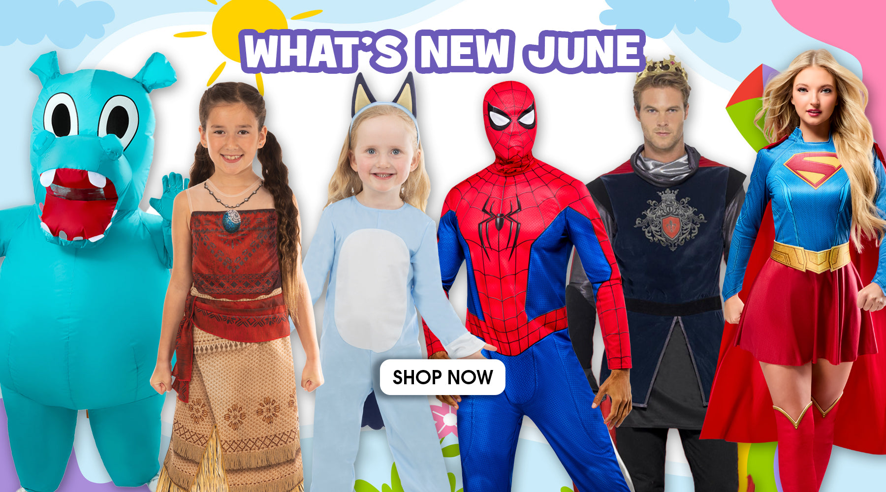 Check out the June new releases, including new Supergirl, Moana and Spider-Man movie costumes, Hungry Hungry Hippos, Bluey and more! Online at Costume Super Centre Australia
