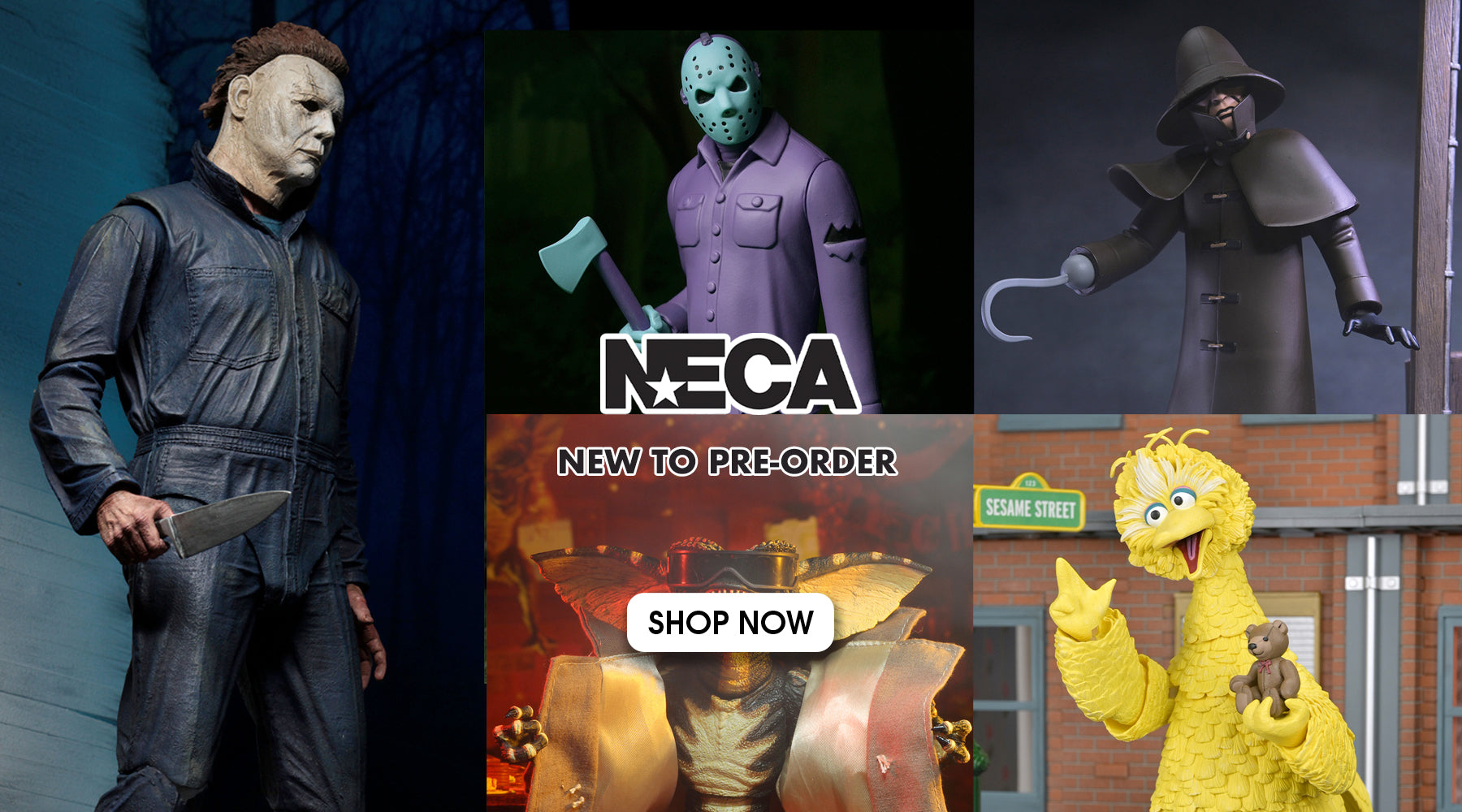 Order the newest NECA action figures online at Costume Super Centre Australia. New pre-orders include Gremlins, Sesame Street, plus your favourite horror franchises!