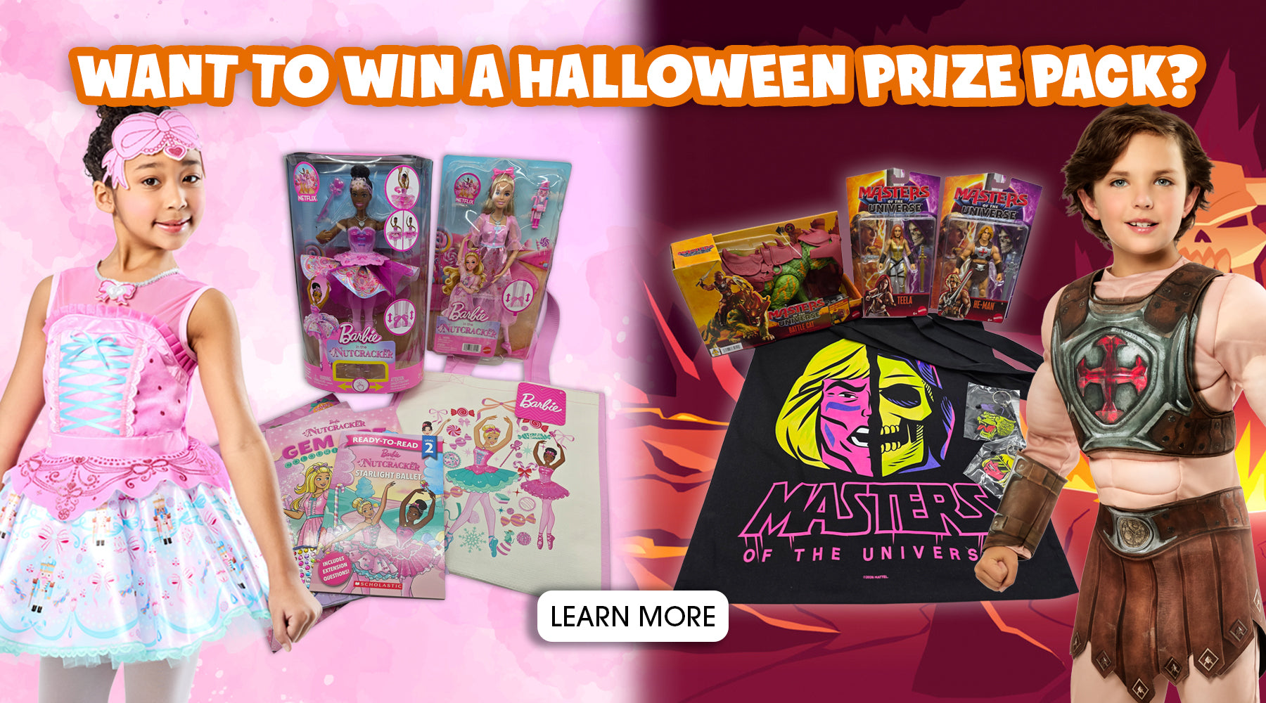 Halloween 2026 giveaway - Team Barbie vs Team He-Man. Only at Costume Super Centre Australia October 5th to 19th 2026