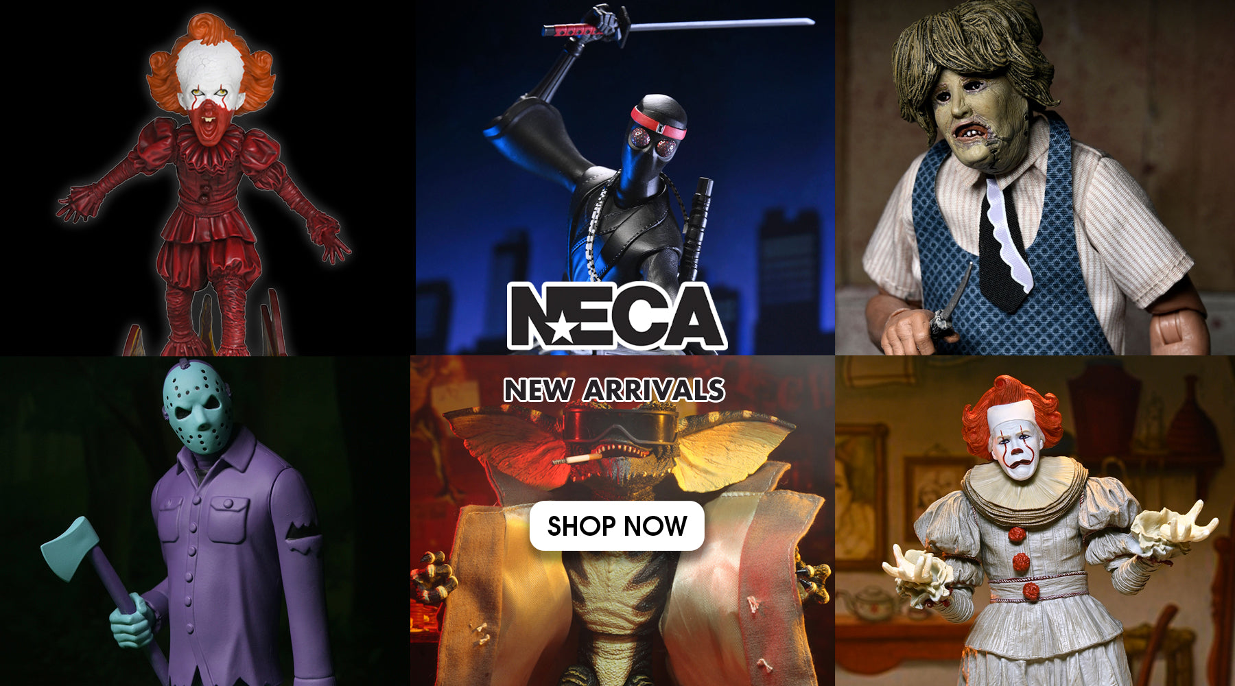 New NECA action figures have arrived at Costume Super Centre! Order your Pennywise, Jason, Leatherface, Gremlins, TMNT and more before they're all gone!
