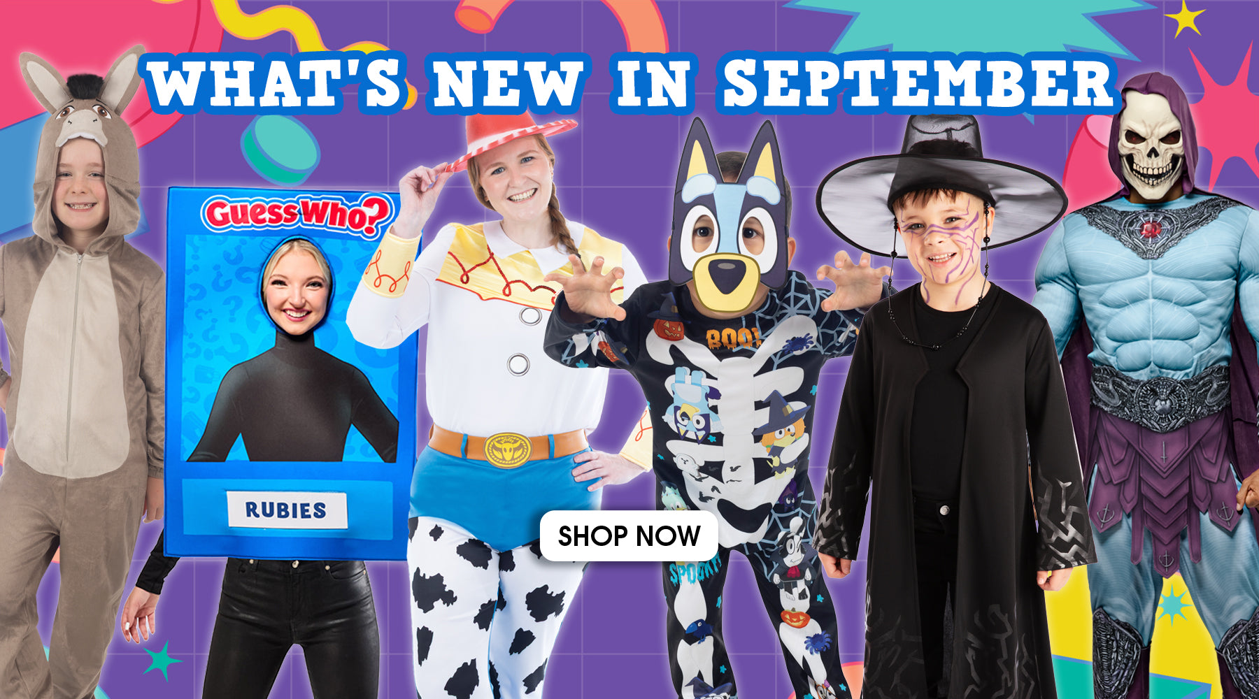 Find the latest and greatest new release costumes online at Costume Super Centre Australia - from K-Pop Demon Hunters to Bluey Halloween, Masters of the Universe, Shrek and more!