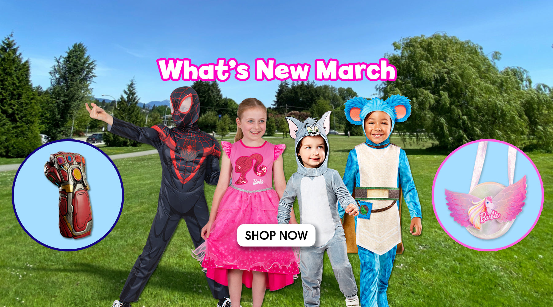 Find all the new release costume trends at Costume Super Centre Australia. In March 2024 we have new Barbie costumes & accessories, new Marvel including a kids infinity gauntlet and Miles Morales lenticular costume, Tom & Jerry for toddlers, and new Young Jedi Adventures costumes for little Star Wars fans!