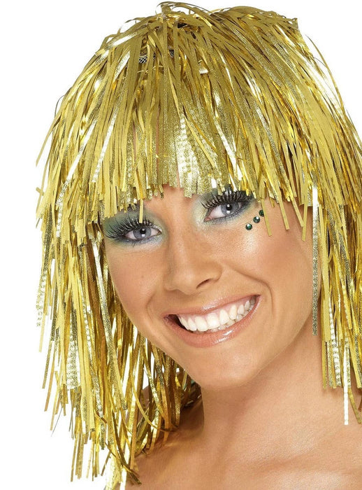 Buy Cyber Metallic Gold Tinsel Wig for Adults from Costume Super Centre AU