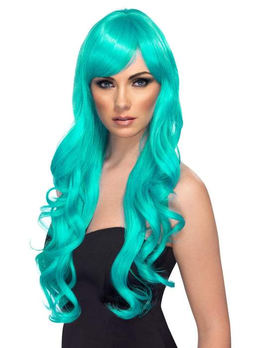 Buy Desire Long Curly Wig with Fringe for Adults - Aqua from Costume Super Centre AU