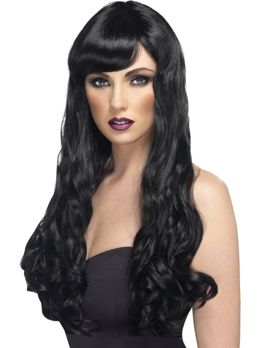 Buy Desire Long Curly Wig with Fringe for Adults - Black from Costume Super Centre AU