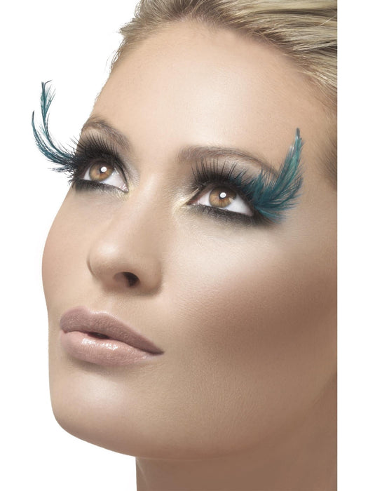 Buy Eyelashes with Green Feather Plume for Adults from Costume Super Centre AU