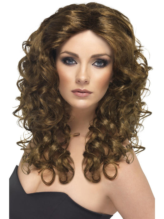Buy Glamour Long Curly Wig for Adults - Brown from Costume Super Centre AU