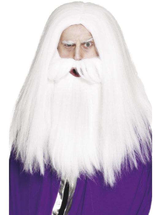 Buy Magician White Wig & Beard Set for Adults from Costume Super Centre AU