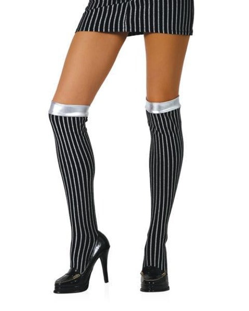 Buy Thigh High Tights Black And Silver Stripes Silver from Costume Super Centre AU