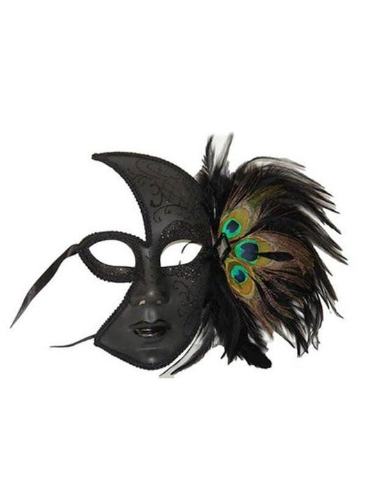 Buy Peacock Feather Black Side Mask from Costume Super Centre AU