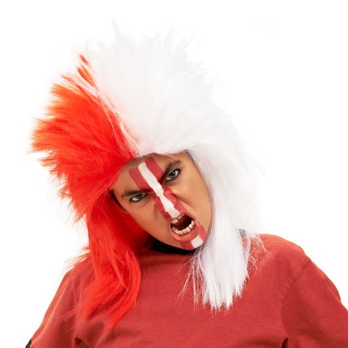 Buy Sports Fantatic Red & White Wig for Adults from Costume Super Centre AU